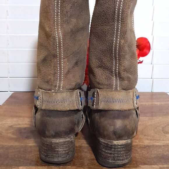 Bed Stu Opal Brown Leather Harness Boots Built In Bottle Opener Women's 8 EU 39 - Picture 4 of 12